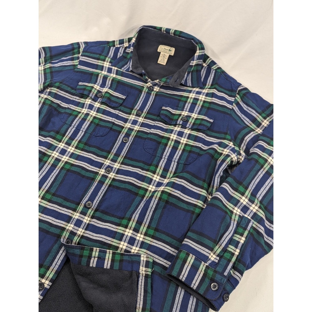 Vintage LL Bean Buffalo Plaid Shacket Shirt Jacket Size Large Tall Blue Green
